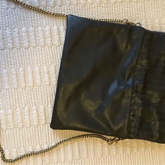 Black leather folded purse with brass colored chain. - Picture 7 of 8